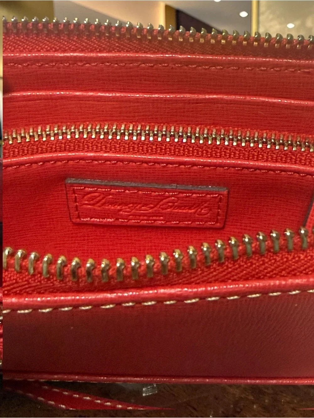 NWT Dooney & Bourke Red Saffiano Zip Leather Wristlet with Gold Logo
